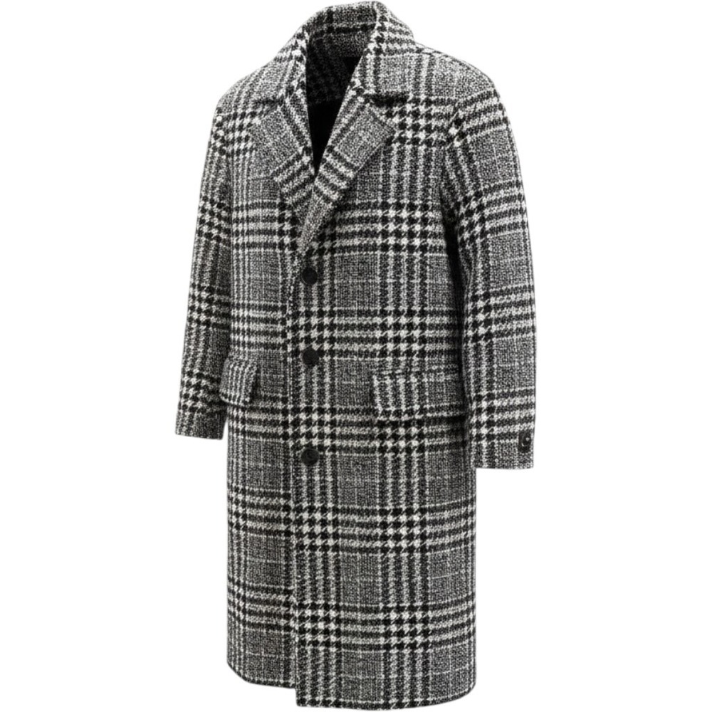 Express Mens Black White Houndstooth Plaid Wool Blend Topcoat Overcoat Medium